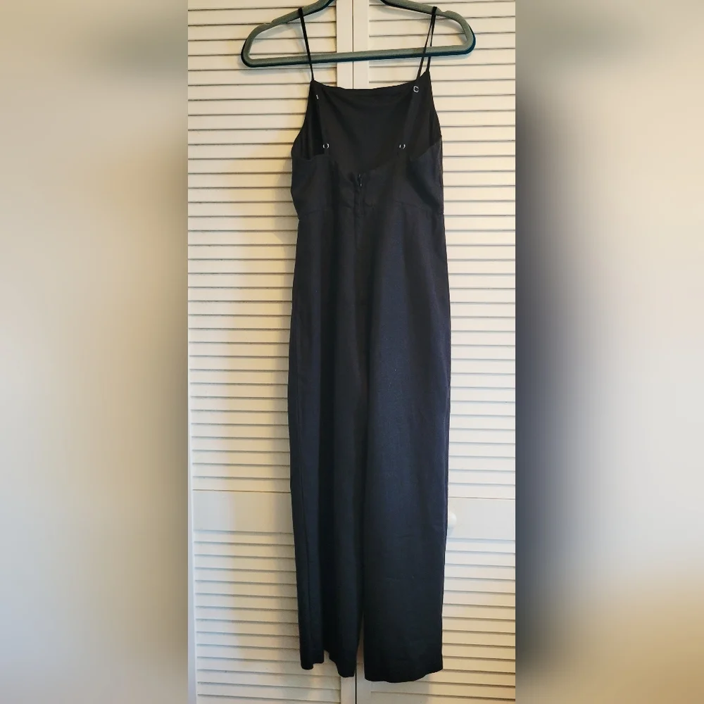 NEW Black 100% Linen Jumpsuit Straps Sz.S